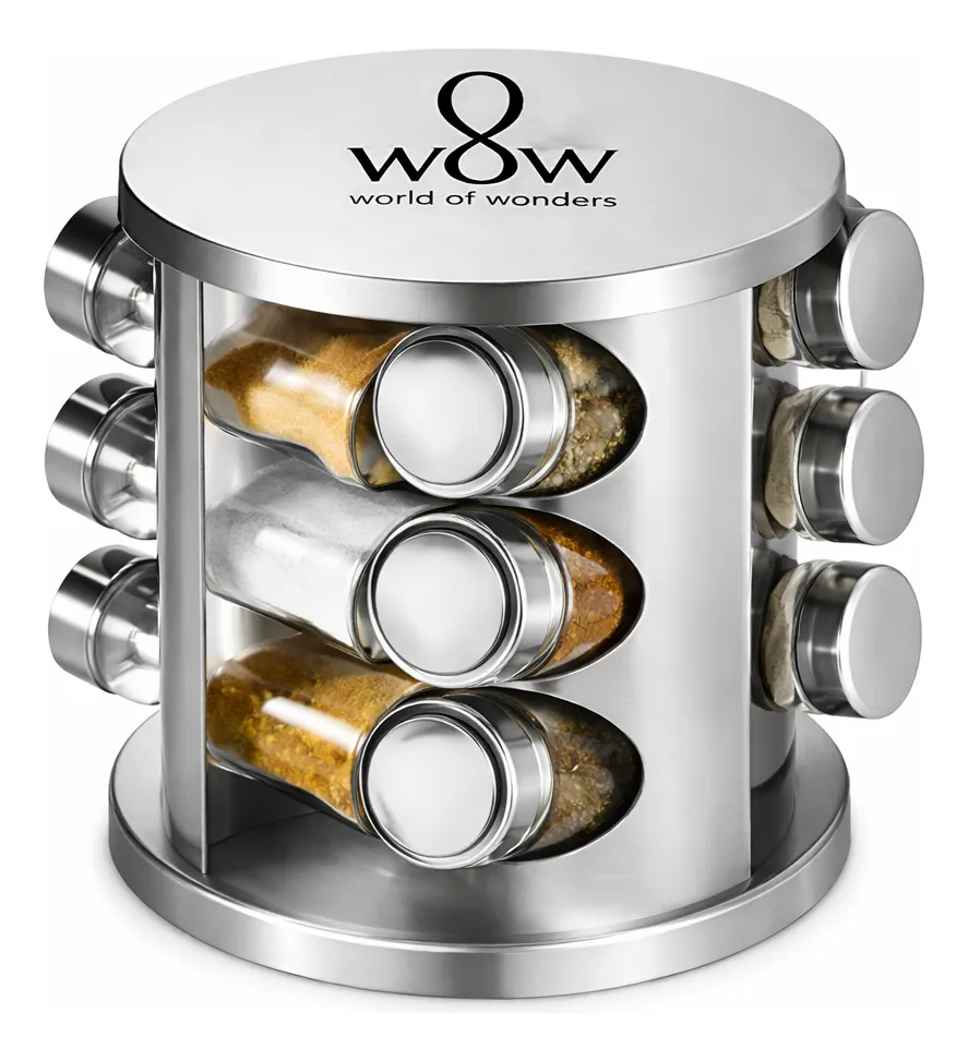 Porta Condimentos Giratório 12 Potes em Inox – Wow World of Wonders