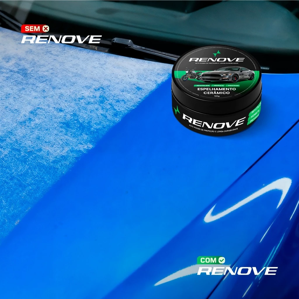 Cera Automotiva RENOVE de Espelhamento com Brilho Intenso, Proteção Solar e Repelência à Água