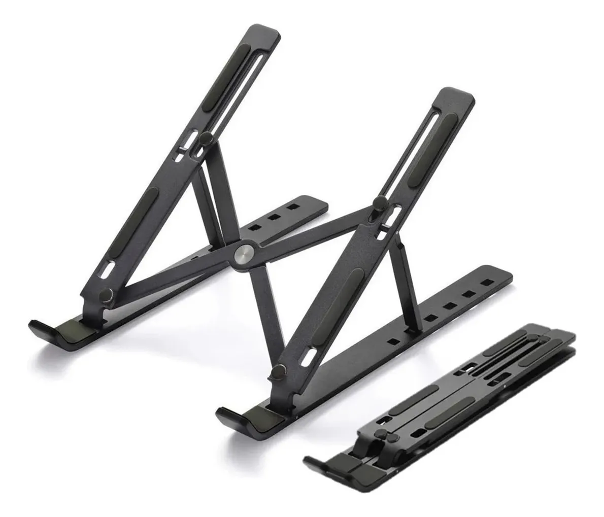 Suporte para Notebook em Alumínio Universal Rishon Preto Ajustável e Dobrável