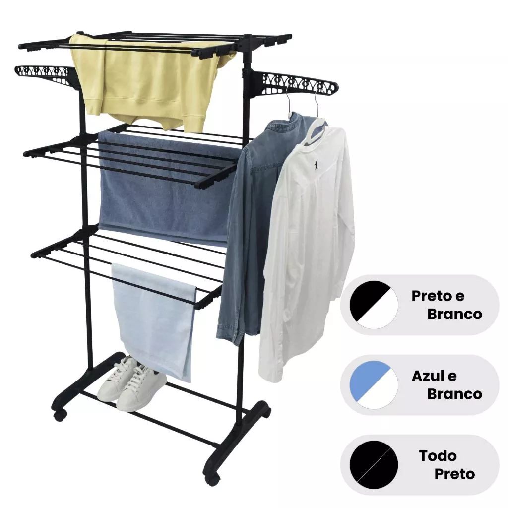Varal de Chão Dobrável 3 Andares Portátil para Roupas com Grades