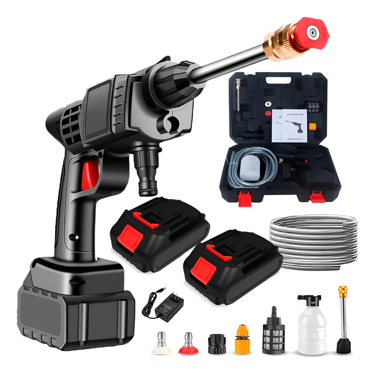 Lavadora de Alta Pressão Portátil a Bateria Lava Jato com 2 Baterias e Maleta
