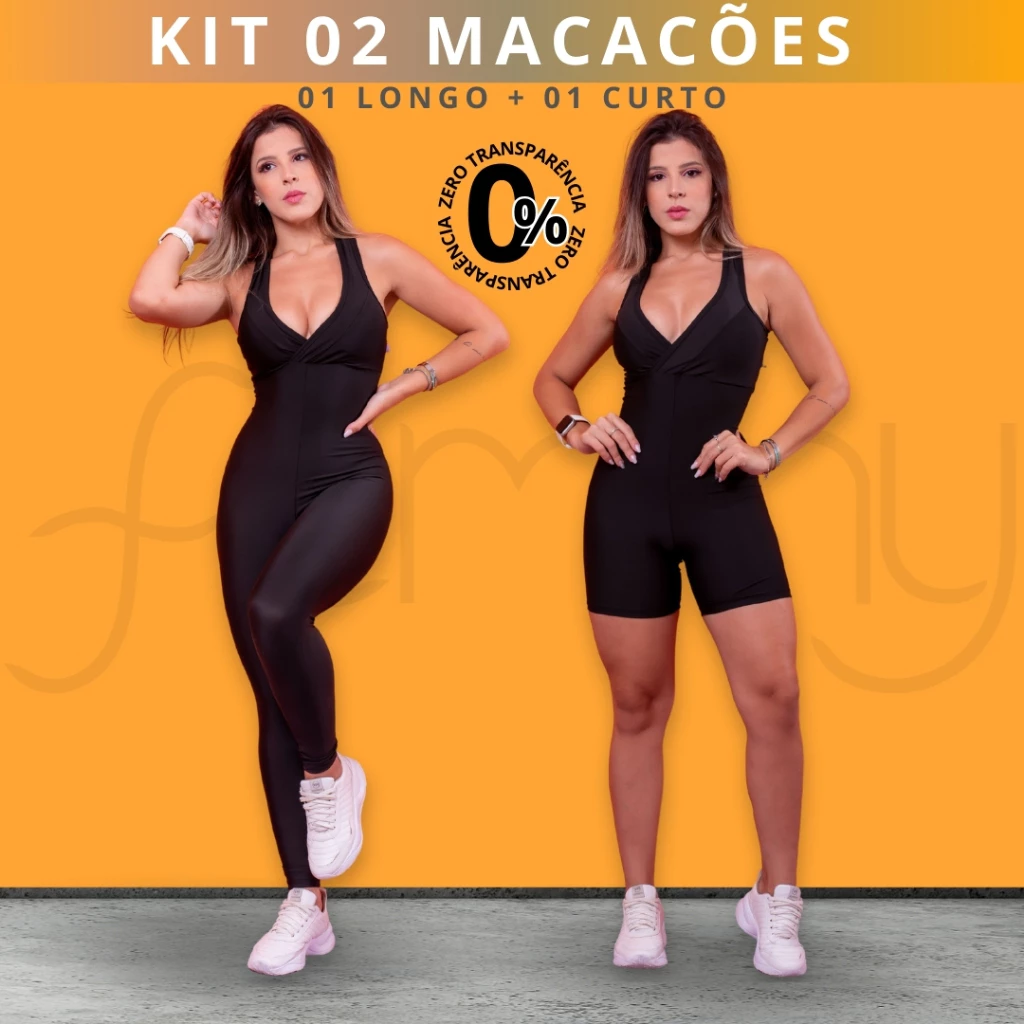 Kit 2 Macacões Fitness Feminino Alta Qualidade (1 Longo e 1 Curto) Academia e Treino