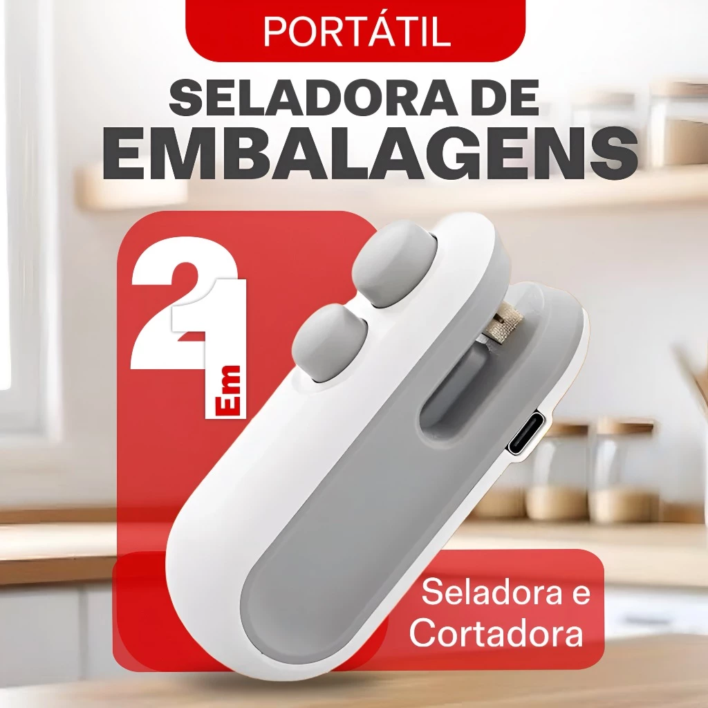 Mini Seladora Portátil 2 em 1 USB para Embalagens e Sacos Plásticos