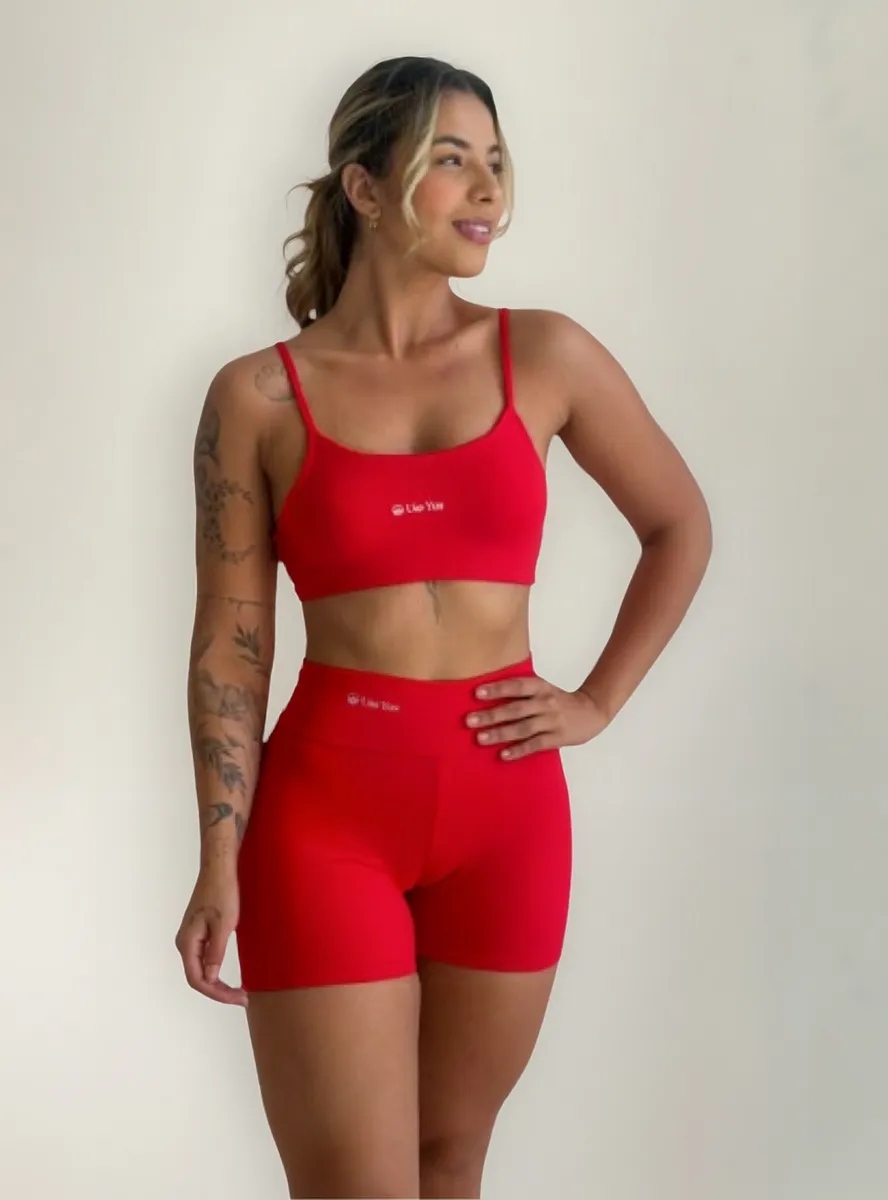 Conjunto Fitness Feminino Virginia Top e Shorts Cintura Alta Meia Coxa